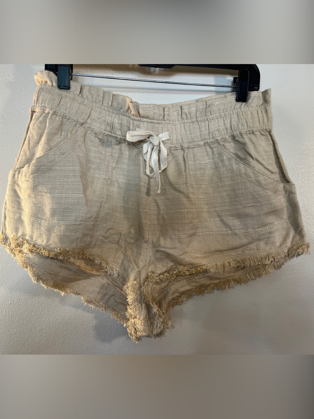 BDG Beige Drawstring Frayed Hem Casual Shorts